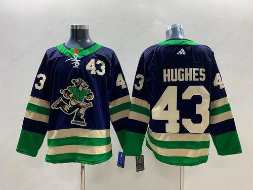 Men’s Vancouver Canucks #43 Quinn Hughes Navy 2022 Reverse Retro Stitched Jersey