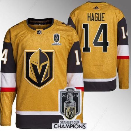 Men’s Vegas Golden Knights #14 Nicolas Hague Gold 2023 Stanley Cup Champions Stitched Jersey