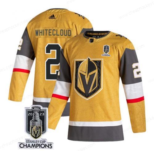 Men’s Vegas Golden Knights #2 Zach Whitecloud Gold 2023 Stanley Cup Champions Stitched Jersey