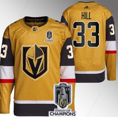 Men’s Vegas Golden Knights #33 Adin Hill Gold 2023 Stanley Cup Champions Stitched Jersey