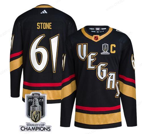 Men’s Vegas Golden Knights #61 Mark Stone Black 2023 Stanley Cup Champions Reverse Retro Stitched Jersey