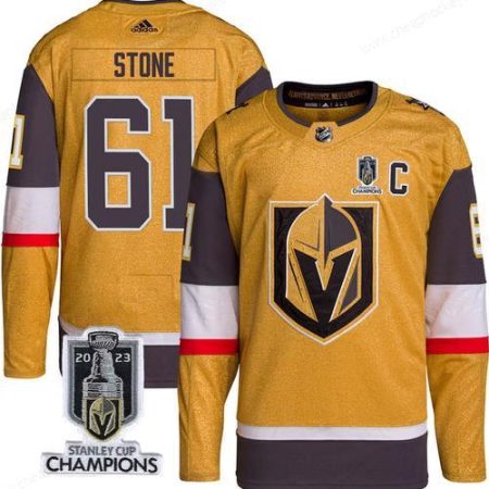 Men’s Vegas Golden Knights #61 Mark Stone Gold 2023 Stanley Cup Champions Stitched Jersey