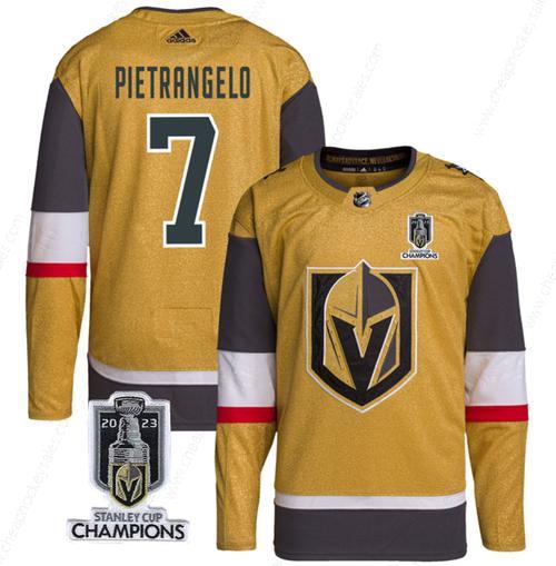 Men’s Vegas Golden Knights #7 Alex Pietrangelo Gold 2023 Stanley Cup Champions Stitched Jersey