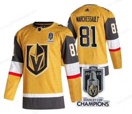 Men’s Vegas Golden Knights #81 Jonathan Marchessault Gold 2023 Stanley Cup Champions Stitched Jersey