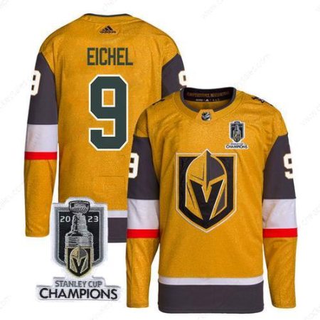 Men’s Vegas Golden Knights #9 Jack Eichel Gold 2023 Stanley Cup Champions Stitched Jersey