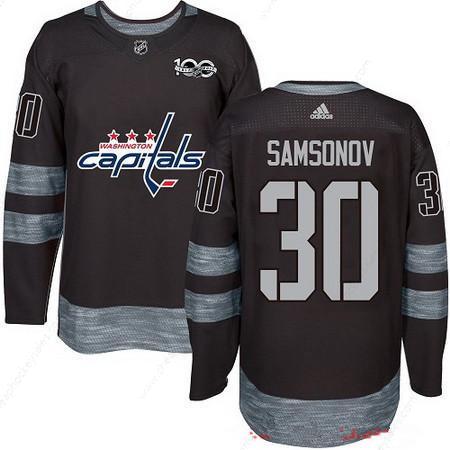 Men’s Washington Capitals #30 Ilya Samsonov Black 100Th Anniversary Stitched NHL 2017 Adidas Hockey Jersey