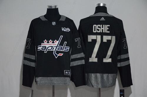 Men’s Washington Capitals #77 T.J. Oshie Black 100Th Anniversary Stitched NHL 2017 Adidas Hockey Jersey