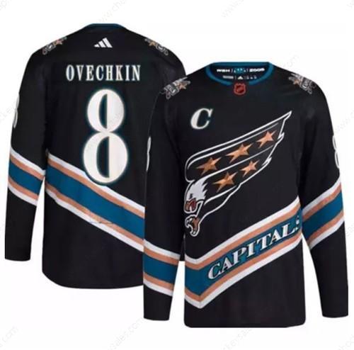 Men’s Washington Capitals #8 Alex Ovechkin Black 2022-23 Reverse Retro Stitched Jersey