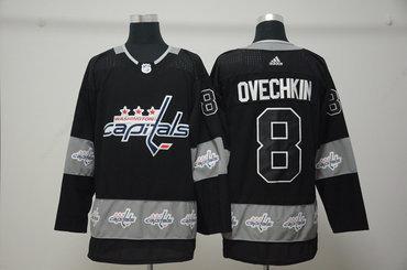 Men’s Washington Capitals #8 Alex Ovechkin Black Team Logos Fashion Adidas Jersey