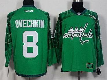 Men’s Washington Capitals #8 Alex Ovechkin Green 2016 St. Patrick’S Day Hockey Jersey