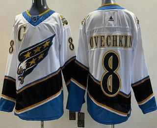 Men’s Washington Capitals #8 Alex Ovechkin White 2021 Reverse Retro Authentic Jersey