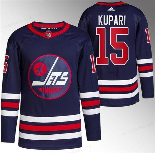 Men’s Winnipeg Jets #15 Rasmus Kupari 2021-22 Navy Stitched Jersey