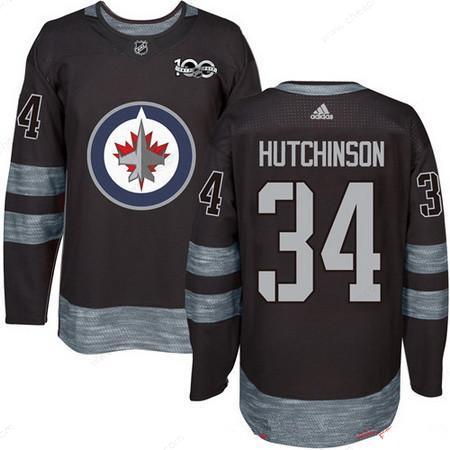 Men’s Winnipeg Jets #34 Michael Hutchinson Black 100Th Anniversary Stitched NHL 2017 Adidas Hockey Jersey