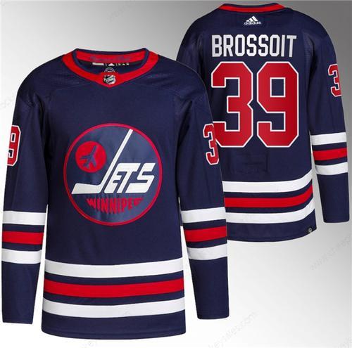 Men’s Winnipeg Jets #39 Laurent Brossoit 2021-22 Navy Stitched Jersey