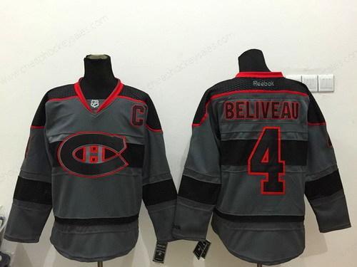 Montreal Canadiens #4 Jean Beliveau Charcoal Gray Jersey