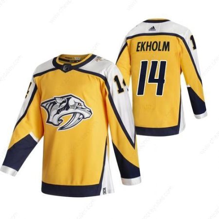 Nashville Predators #14 Mattias Ekholm Yellow Men’s Adidas 2020-21 Reverse Retro Alternate NHL Jersey