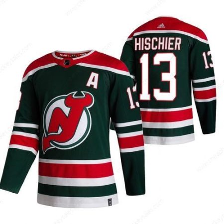 New Jersey Devils #13 Nico Hischier Green Men’s Adidas 2020-21 Reverse Retro Alternate NHL Jersey