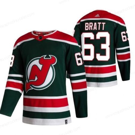 New Jersey Devils #63 Jesper Bratt Green Men’s Adidas 2020-21 Reverse Retro Alternate NHL Jersey