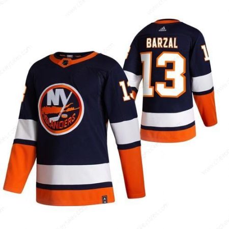 New York Islanders #13 Mathew Barzal Navy Blue Men’s Adidas 2020-21 Reverse Retro Alternate NHL Jersey