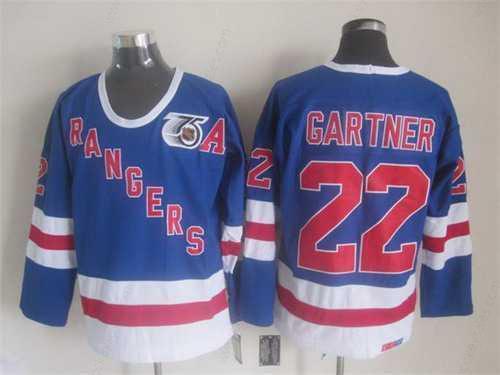 New York Rangers #22 Mike Gartner Light Blue 75Th CCM Vintage Throwback Jersey