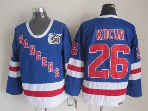 New York Rangers #26 Joey Kocur Light Blue 75Th CCM Vintage Throwback Jersey