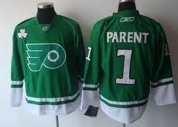 Philadelphia Flyers #1 Bernie Parent St. Patrick’S Day Green Jersey