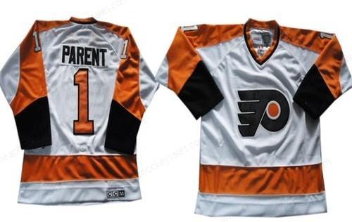 Philadelphia Flyers #1 Bernie Parent White Throwback CCM Jersey