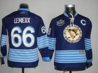 Pittsburgh Penguins #66 Mario Lemieux Navy Blue Third Kids Jersey