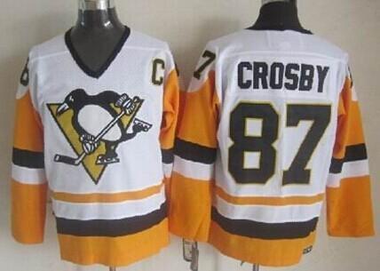 Pittsburgh Penguins #87 Sidney Crosby 1972 White With Yellow Throwback CCM Jersey