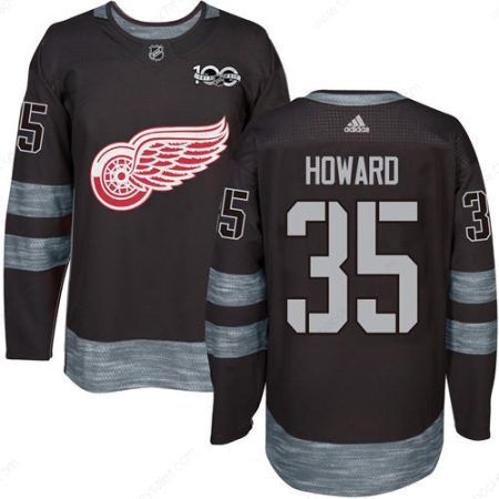 Red Wings #35 Jimmy Howard Black 1917-2017 100Th Anniversary Stitched NHL Jersey