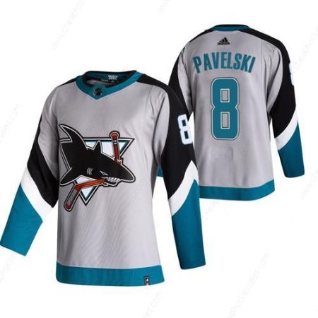 San Jose Sharks #8 Joe Pavelski Grey Men’s Adidas 2020-21 Reverse Retro Alternate NHL Jersey