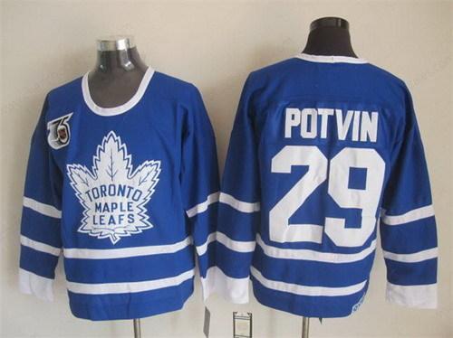 Toronto Maple Leafs #29 Felix Potvin Blue 75Th Throwback CCM Jersey