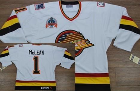 Vancouver Canucks #1 Kirk Mclean White Throwback CCM Jersey