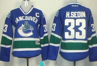 Vancouver Canucks #33 Henrik Sedin Blue Women’s Jersey