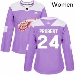 Women’s Adidas Detroit Red Wings 24 Bob Probert Authentic Purple Fights Cancer Practice NHL Jersey