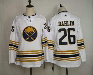 Women’s Buffalo Sabres #26 Rasmus Dahlin White With Gold 50Th Anniversary Adidas Stitched NHL Jersey