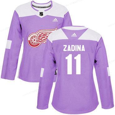 Women’s Detroit Red Wings #11 Filip Zadina Authentic Adidas Purple Fights Cancer Practice Jersey