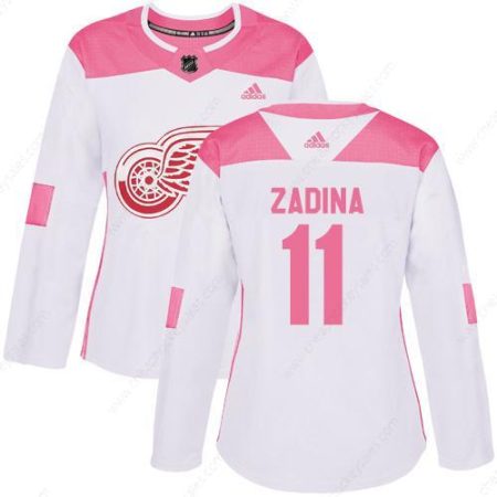 Women’s Detroit Red Wings #11 Filip Zadina Authentic Adidas White Pink Fashion Jersey