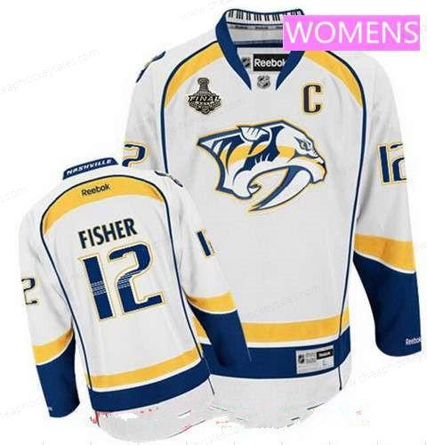 Women’s Nashville Predators #12 Mike Fisher White 2017 Stanley Cup Finals C Patch Stitched NHL Reebok Hockey Jersey