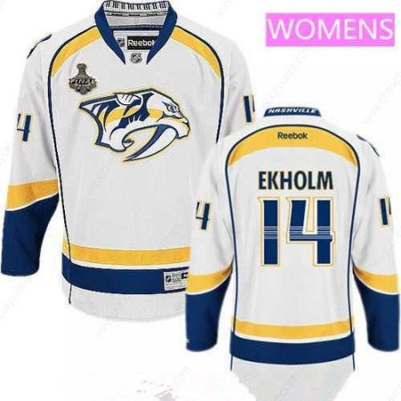 Women’s Nashville Predators #14 Mattias Ekholm White 2017 Stanley Cup Finals Patch Stitched NHL Reebok Hockey Jersey