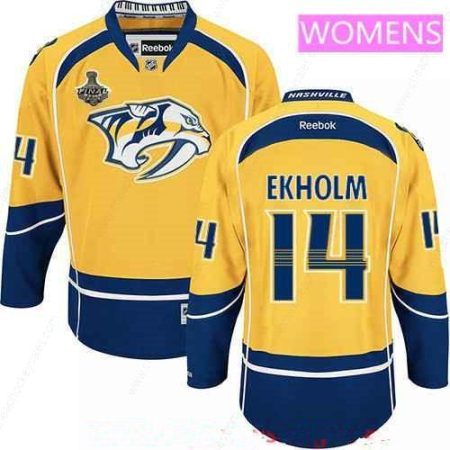 Women’s Nashville Predators #14 Mattias Ekholm Yellow 2017 Stanley Cup Finals Patch Stitched NHL Reebok Hockey Jersey