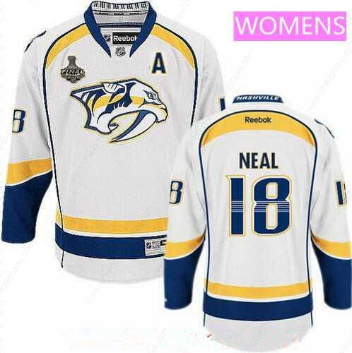 Women’s Nashville Predators #18 James Neal White 2017 Stanley Cup Finals A Patch Stitched NHL Reebok Hockey Jersey