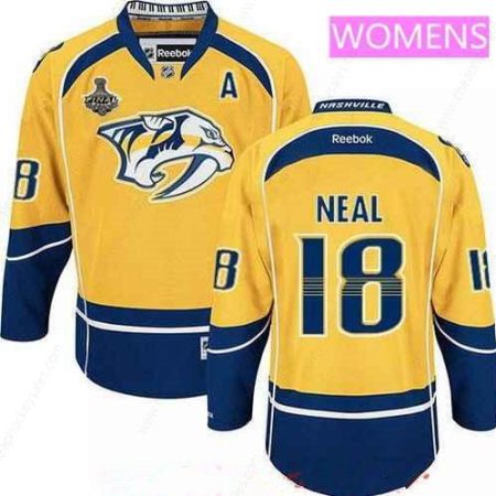 Women’s Nashville Predators #18 James Neal Yellow 2017 Stanley Cup Finals A Patch Stitched NHL Reebok Hockey Jersey