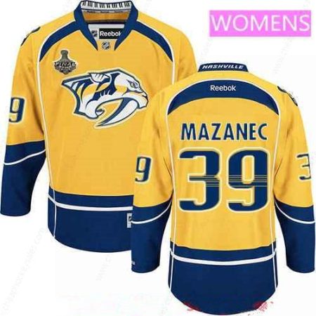 Women’s Nashville Predators #39 Marek Mazanec Yellow 2017 Stanley Cup Finals Patch Stitched NHL Reebok Hockey Jersey