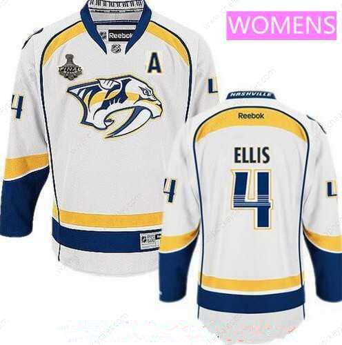 Women’s Nashville Predators #4 Ryan Ellis White 2017 Stanley Cup Finals A Patch Stitched NHL Reebok Hockey Jersey