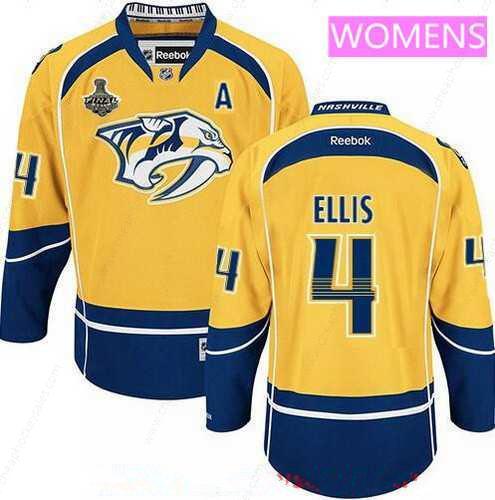 Women’s Nashville Predators #4 Ryan Ellis Yellow 2017 Stanley Cup Finals A Patch Stitched NHL Reebok Hockey Jersey