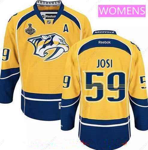 Women’s Nashville Predators #59 Roman Josi Yellow 2017 Stanley Cup Finals A Patch Stitched NHL Reebok Hockey Jersey