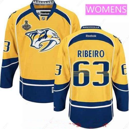 Women’s Nashville Predators #63 Mike Ribeiro Yellow 2017 Stanley Cup Finals Patch Stitched NHL Reebok Hockey Jersey