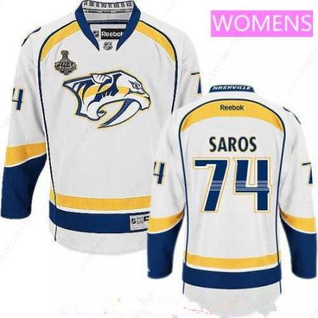 Women’s Nashville Predators #74 Juuse Saros White 2017 Stanley Cup Finals Patch Stitched NHL Reebok Hockey Jersey