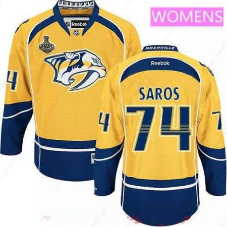 Women’s Nashville Predators #74 Juuse Saros Yellow 2017 Stanley Cup Finals Patch Stitched NHL Reebok Hockey Jersey